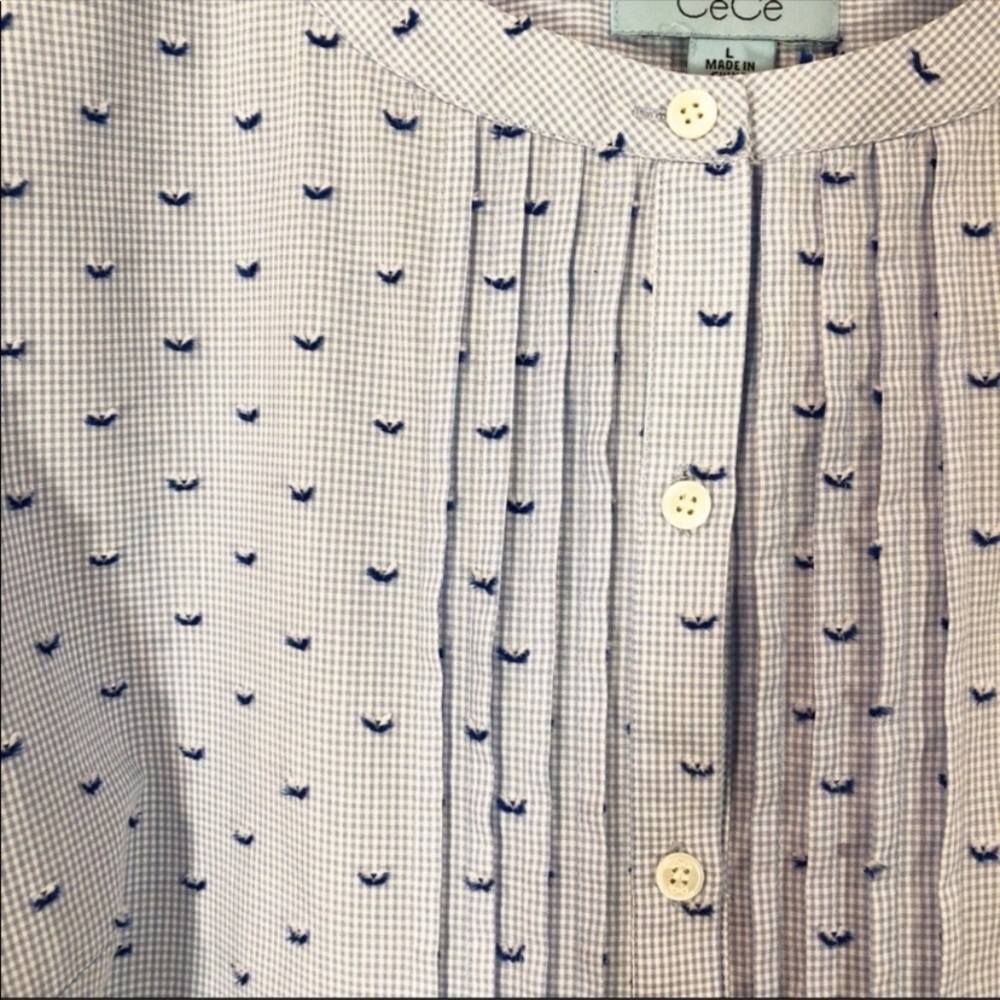 Cece Blue Bird Button Down Blouse - image 4